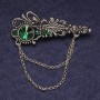 Accent Brooch, Green Rhinestones and Crystal, Silver-Tone Metal 55x22mm