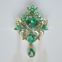 Accent Brooch-Pendant, Green Crystals & Rhinestones, Gold-Tone Metal, 40x58mm