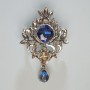 Accent Pendant Brooch, Blue and Grey Crystals, Grey Rhinestones, Silver-Tone Metal 40x58mm