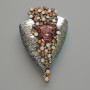 Accent Brooch-Pendant, Pink Crystal, Black, White & Yellow Rhinestones, Silver-Tone Metal, 41x65mm