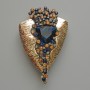 Accent Brooch-Pendant, Blue Crystal, Black, Blue & Yellow Rhinestones, Light Gold-Tone Metal, 41x65mm