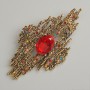 Accent Pendant Brooch, Red Crystal, Multicoloured Rhinestones, Dark Gold-Tone Metal 44x81mm