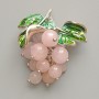 Grapes Brooch Pendant with Rose Quartz Beads, Green Enamel, Silver-Tone Metal 35x45mm