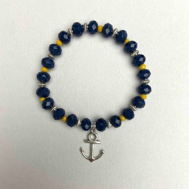 Czech Crystal Bracelet, blue and yellow faceted rondelle, diameter 8x6mm, 3.5x3mm+-, length 18cm (stretch) with metal inserts