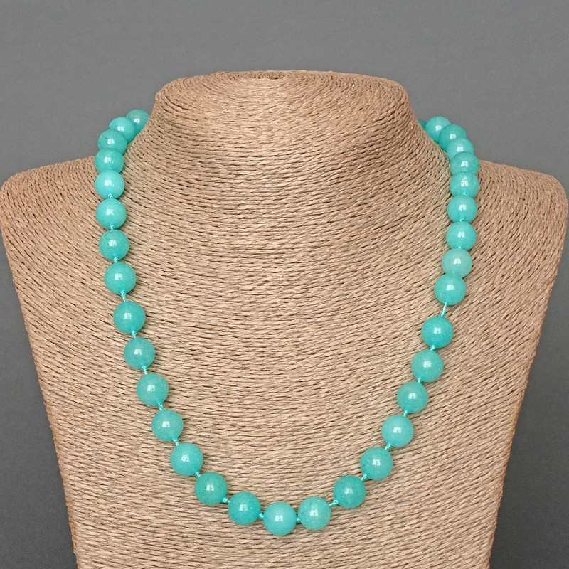 Necklace Aquamarine natural stone smooth round bead, diameter 10mm+-, length 51cm+
