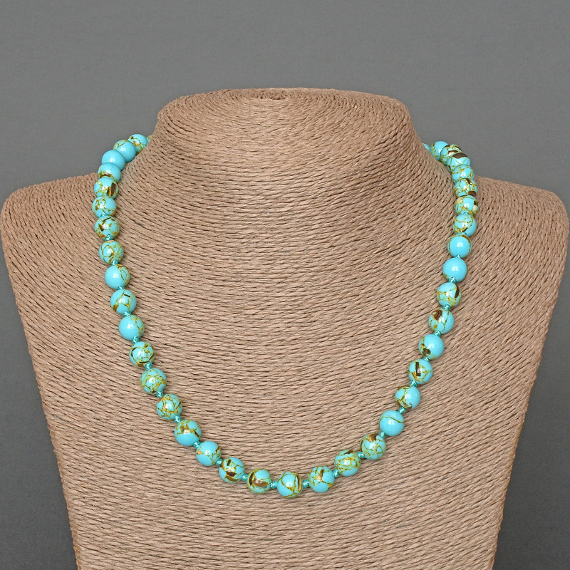 Necklace Imperial Jasper Blue (pressed) smooth round bead, diameter 8.5mm+-, length 50cm+