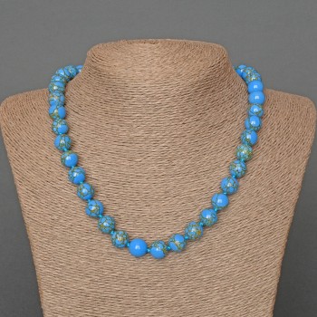 Blue Imperial Jasper (Pressed) Necklace, smooth round beads, diameter 10mm+/-, length 49cm+