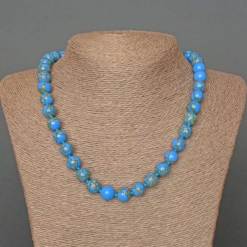 Blue Imperial Jasper (Pressed) Necklace, smooth round beads, diameter 10mm+/-, length 49cm+