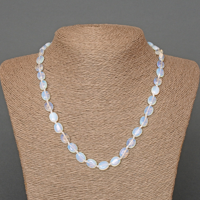 Moonstone (Synthetic) Necklace, oval beads, diameter 8x10mm+/-, length 48cm+