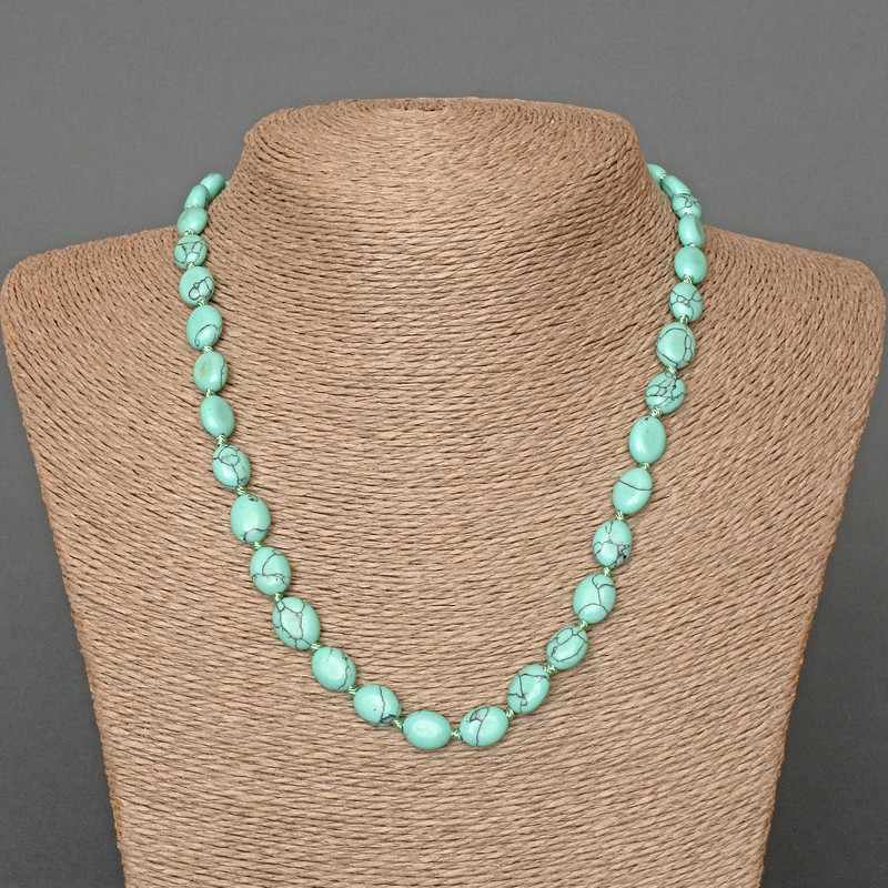 Turquoise (Imitation) Necklace, oval beads, diameter 8x10mm+/-, length 48cm+