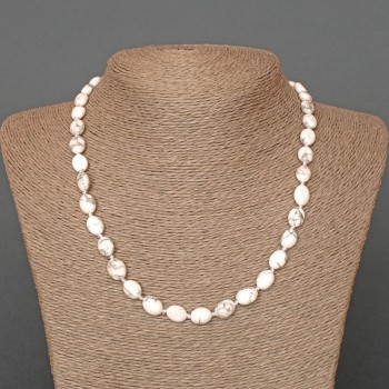 Cacholong Necklace, natural stone oval beads, diameter 8x10mm+/-, length 48cm+