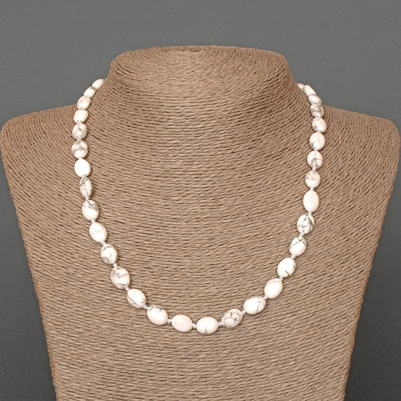 Cacholong Necklace, natural stone oval beads, diameter 8x10mm+/-, length 48cm+