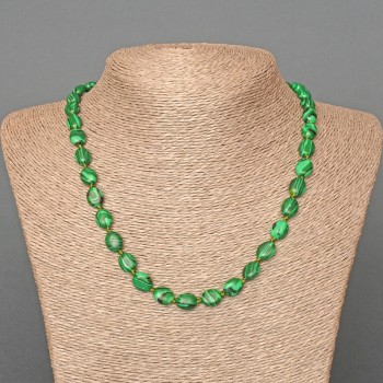 Malachite (Pressed) Necklace, oval beads, diameter 8x10mm+/-, length 48cm+