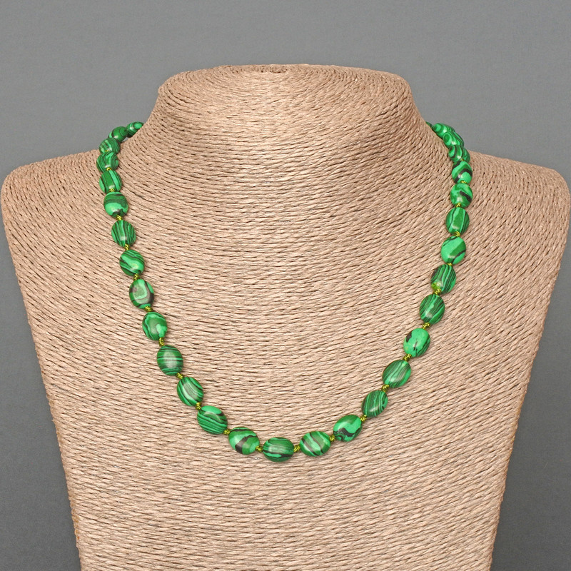 Malachite (Pressed) Necklace, oval beads, diameter 8x10mm+/-, length 48cm+