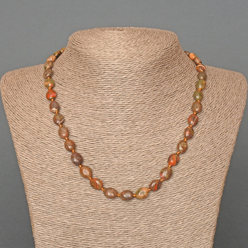 Picasso Jasper Necklace, natural stone oval beads, diameter 8x10mm+/-, length 48cm+