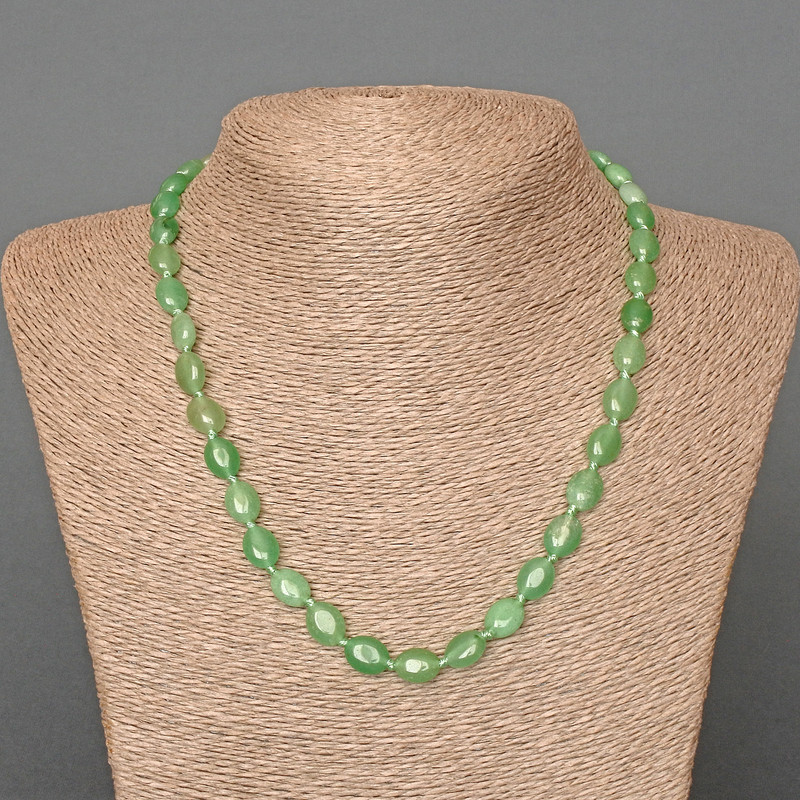 Nephrite Necklace, natural stone oval beads, diameter 8x10mm+/-, length 48cm+