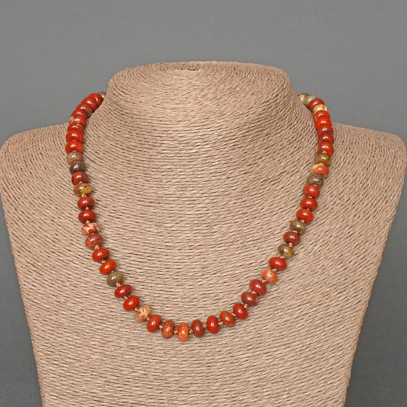 Red Jasper Necklace, natural stone smooth rondelle beads, diameter 8x5mm+/-, length 46cm+