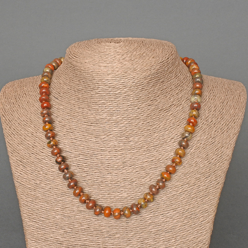 Picasso Jasper Necklace, natural stone smooth rondelle beads, diameter 8x5mm+/-, length 47cm+