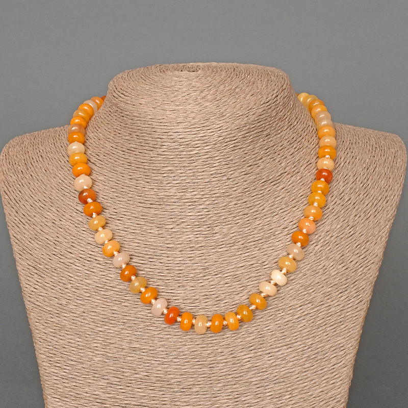 Yellow Agate Necklace, Natural Stone Smooth Rondelle, Diameter 8x5mm+-, Length 46cm+