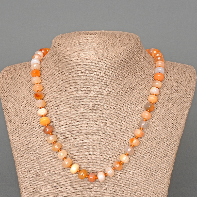 Carnelian Necklace, Natural Stone Smooth Rondelle, Diameter 9x7mm+-, Length 49cm+