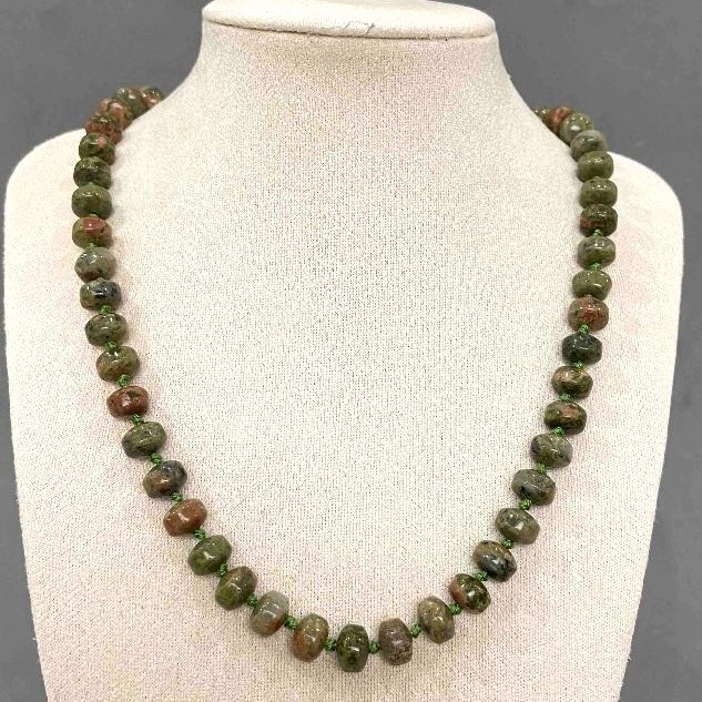 Heliotrope Jasper Necklace natural stone smooth rondelle, diameter 9x7mm+/-, length 48cm+