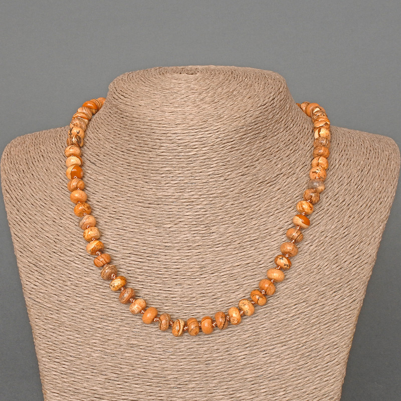 Landscape Jasper Necklace, Natural Stone Smooth Rondelle, Diameter 8x5mm+/-, Length 46cm+