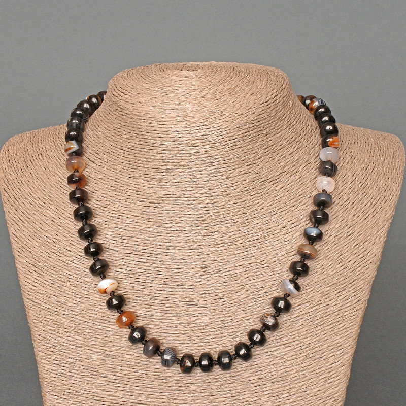 Agate Necklace, Natural Stone Smooth Rondelle, Diameter 9x7mm+/-, Length 49cm+