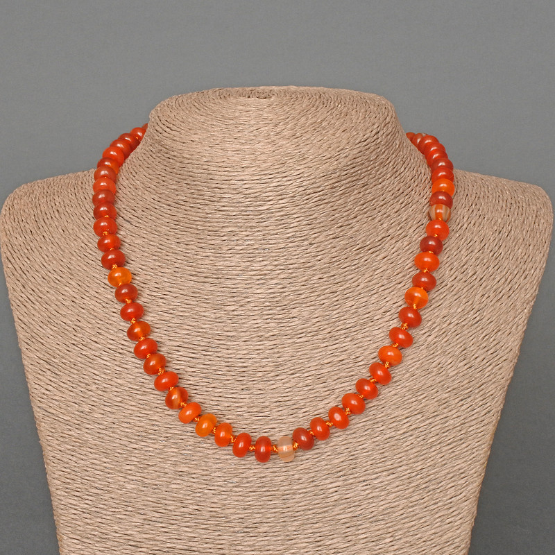 Carnelian Necklace natural stone smooth rondelle, diameter 8x5mm+/-, length 46cm+