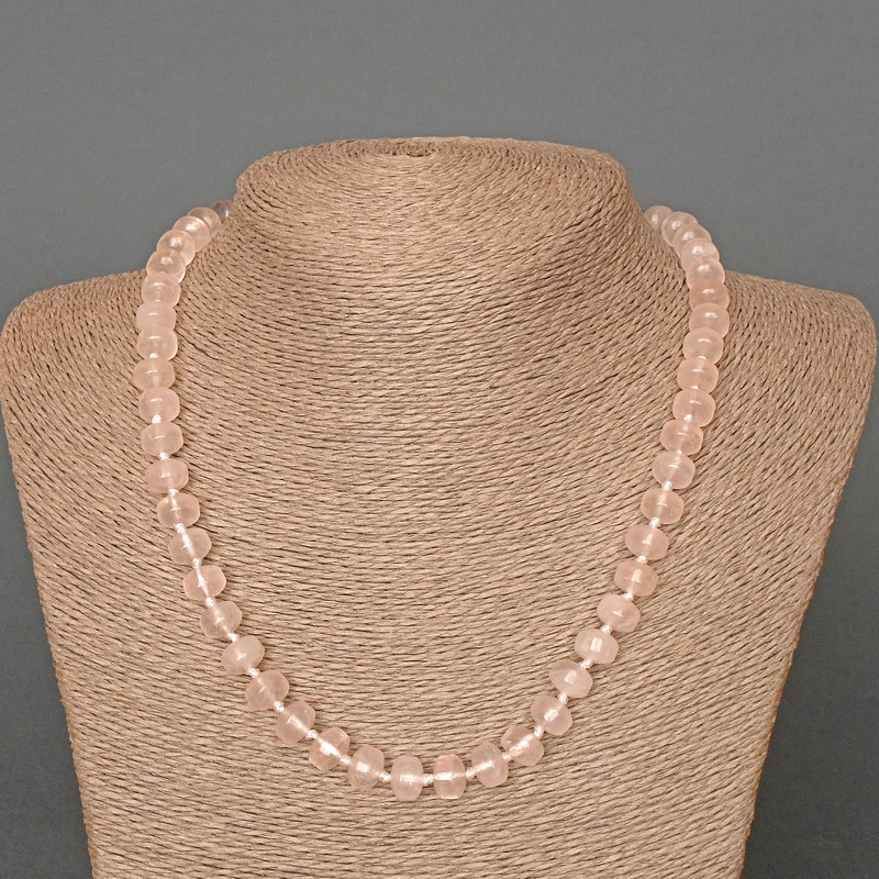 Rose Quartz Necklace natural stone smooth rondelle, diameter 9x7mm+/-, length 49cm+