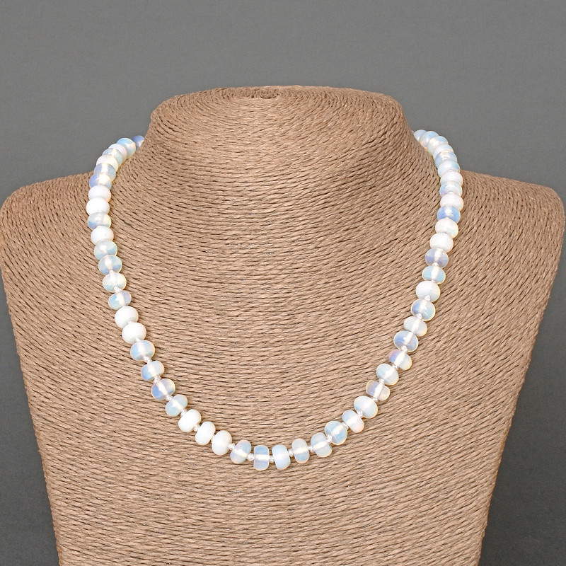Moonstone (Synthetic) Necklace, Smooth Rondelle, Diameter 8x5mm+/-, Length 46cm+