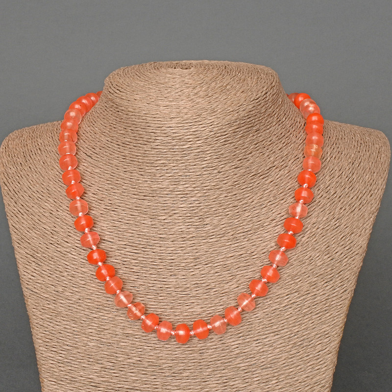 Chalcedony Necklace, Natural Stone Smooth Rondelle, Diameter 9x7mm+/-, Length 49cm+