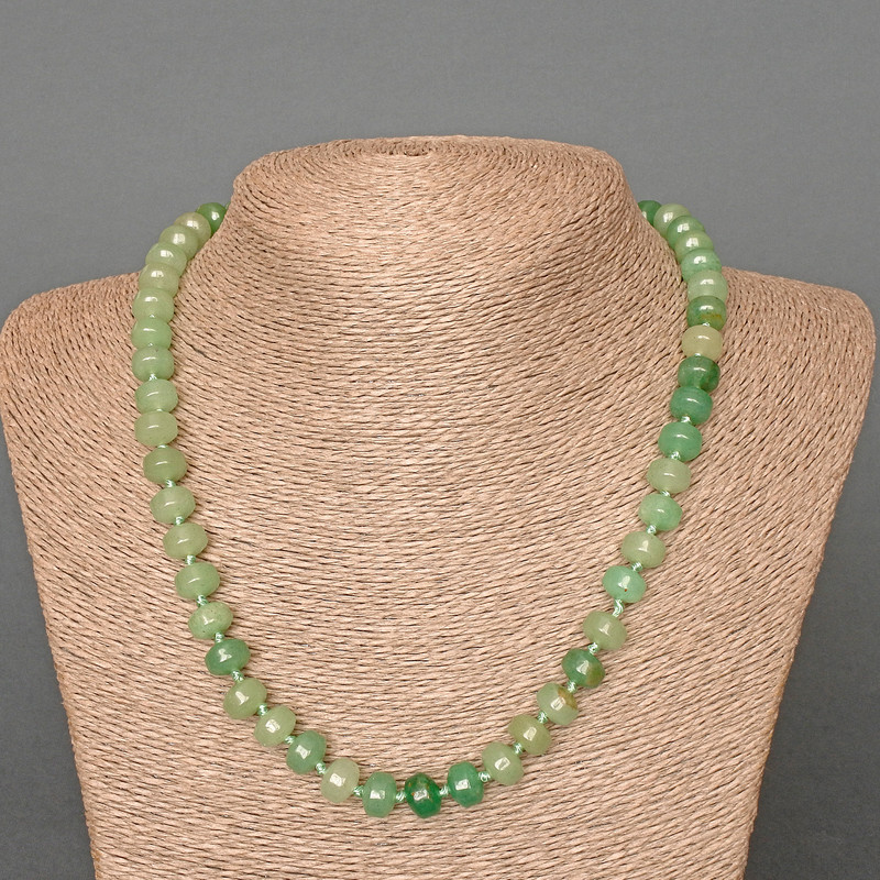 Nephrite Necklace, Natural Stone Smooth Rondelle, Diameter 9x7mm+/-, Length 49cm+