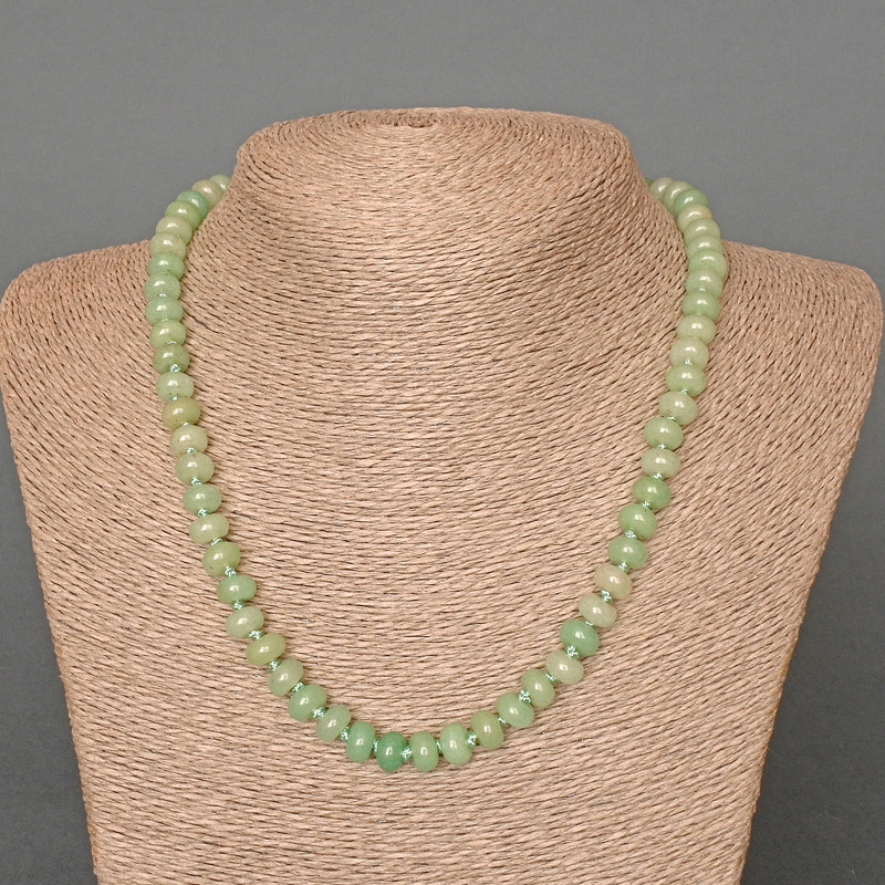 Nephrite Necklace, Natural Stone Smooth Rondelle, Diameter 8x5mm+/-, Length 48cm+