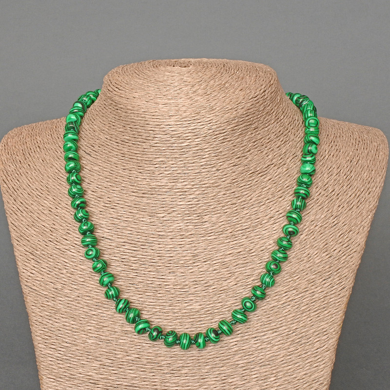 Malachite (Synthetic) Necklace, smooth rondelle, diameter 8x5mm+-, length 48cm+
