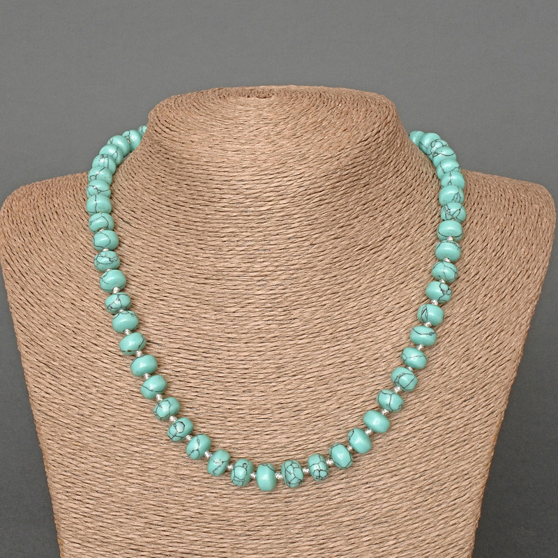 Turquoise (Synthetic) Necklace, smooth rondelle, diameter 9x6mm+-, length 48cm+