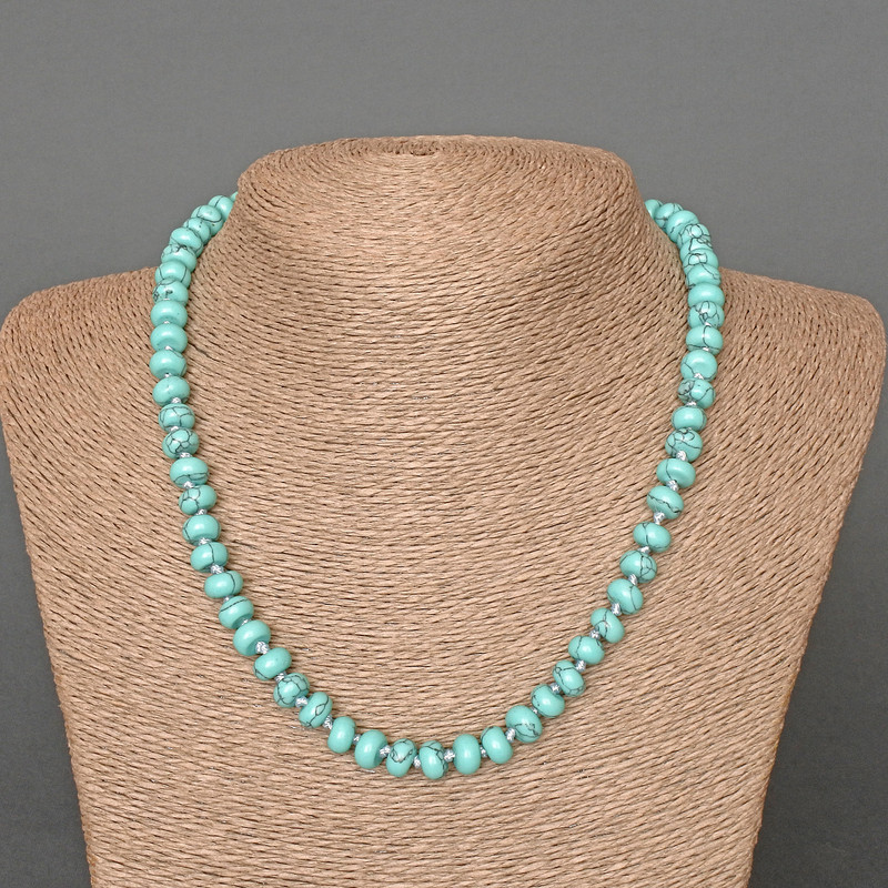 Turquoise (Synthetic) Necklace, smooth rondelle, diameter 8x5mm+-, length 48cm+
