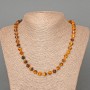 Tiger's Eye Necklace, natural stone faceted rhombus, diameter 8x8mm+-, length 49cm, with seed beads
