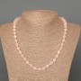 Rose Quartz Necklace, natural stone faceted rhombus, diameter 8x8mm+-, length 49cm, with seed beads