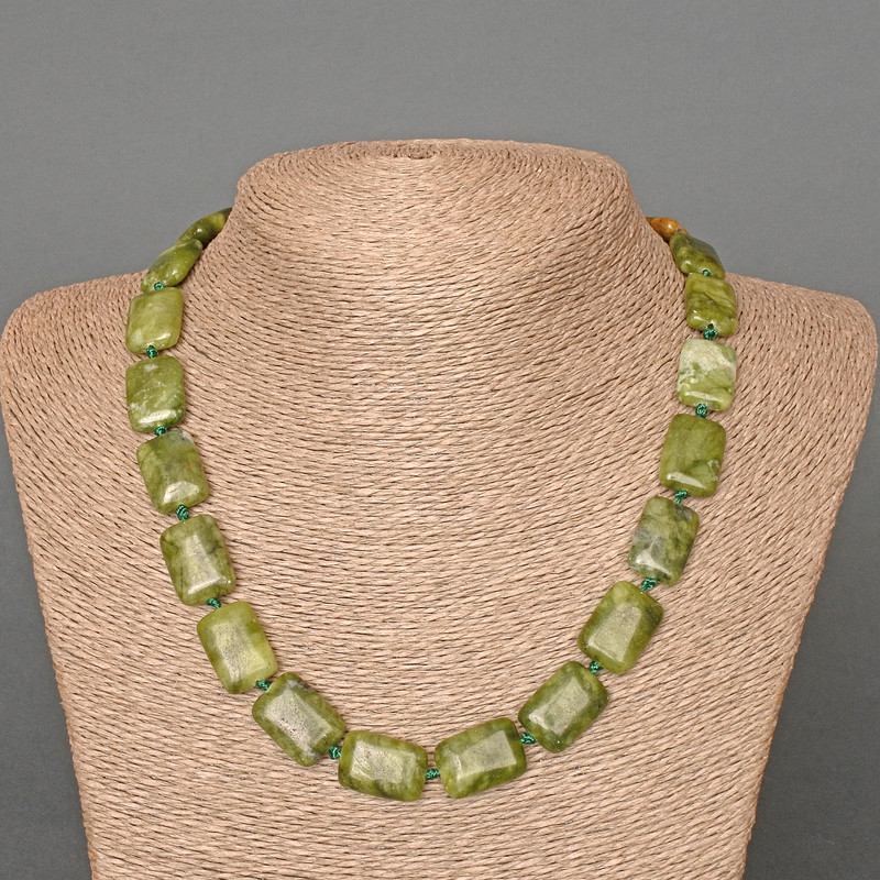 Jadeite Necklace, natural stone rectangular beads, diameter 13x18mm+-, length 48cm