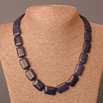 Aventurine Blue Sand Cairo Night Necklace (synthetic), rectangle, diameter 13x18mm+-, length 48cm