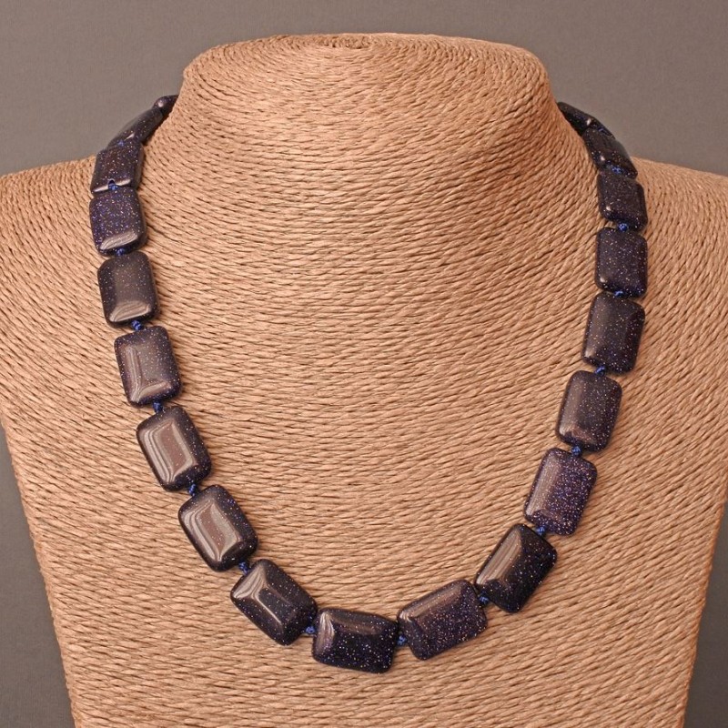 Aventurine Blue Sand Cairo Night Necklace (synthetic), rectangle, diameter 13x18mm+-, length 48cm
