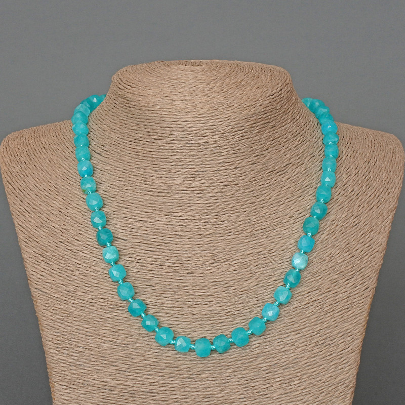 Necklace Aquamarine natural stone faceted cube, diameter 7mm+-, length 49cm+