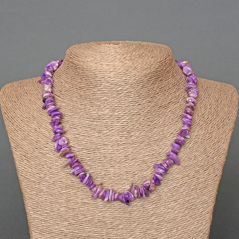 Necklace Charoite natural stone chips, diameter 9x3mm+-, length 47cm+