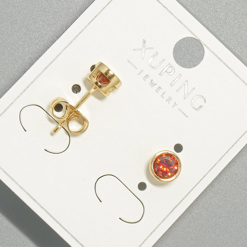 Xuping Stud Earrings with Red Crystal, round setting, diameter 6mm, gold plated