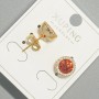 Xuping Stud Earrings with Red Crystal and White Rhinestones, round setting, diameter 9.5mm, gold plated