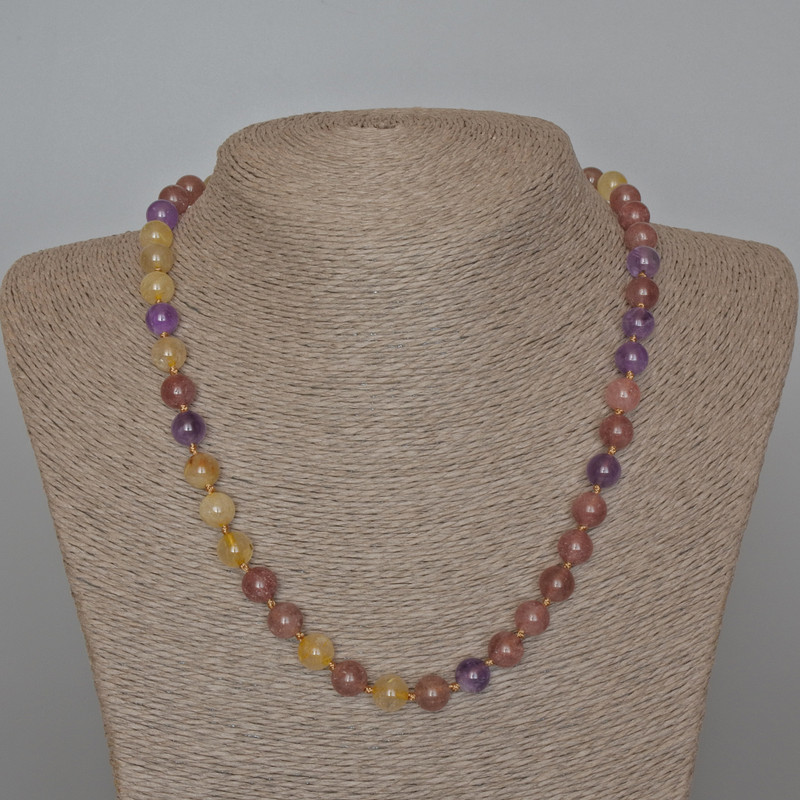 Assorted Stones Necklace, natural stone, smooth round beads, diameter 8.5mm+/-, length 48cm+