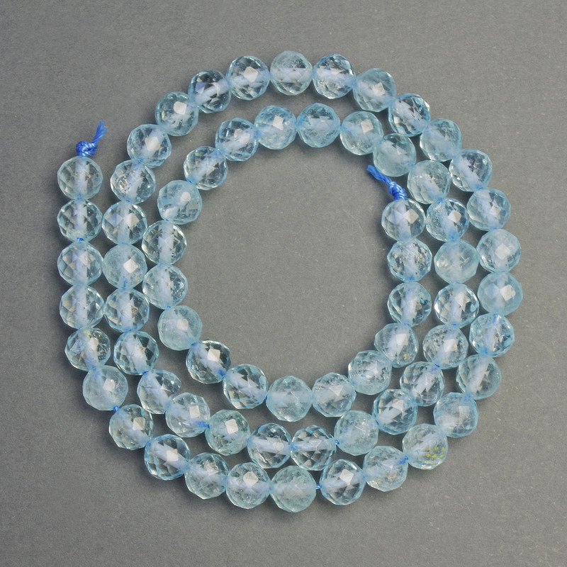 Natural stone beads Topaz faceted round bead, diameter 6.5 mm +- , length 39 cm +-