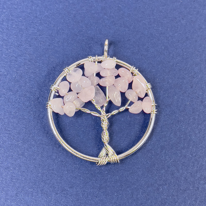Pendant Tree of Life Pink Quartz Natural Stone 31x36 mm+