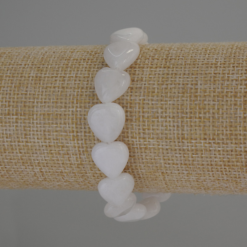 Bracelet White Quartz Heart, diameter 12x12mm+-, length 18cm stretch