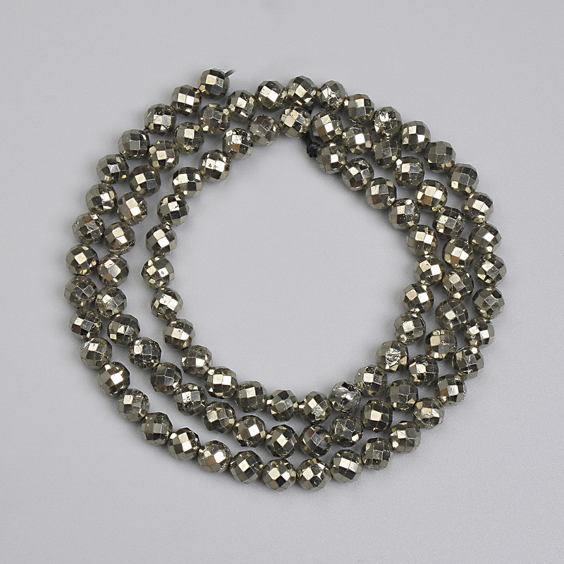 Pyrite beads faceted round bead 3mm+-, length 40cm+- on a thread